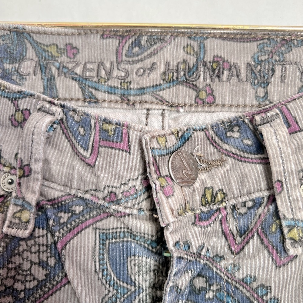 Citizens of Humanity Paisley Corduroy Skinny Jeans SZ 25 Grey Boho Hipster - Picture 6 of 13